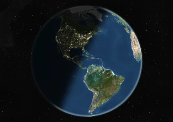 Globus zentriert auf die Amerikas, Satellitenbild in Echtfarben